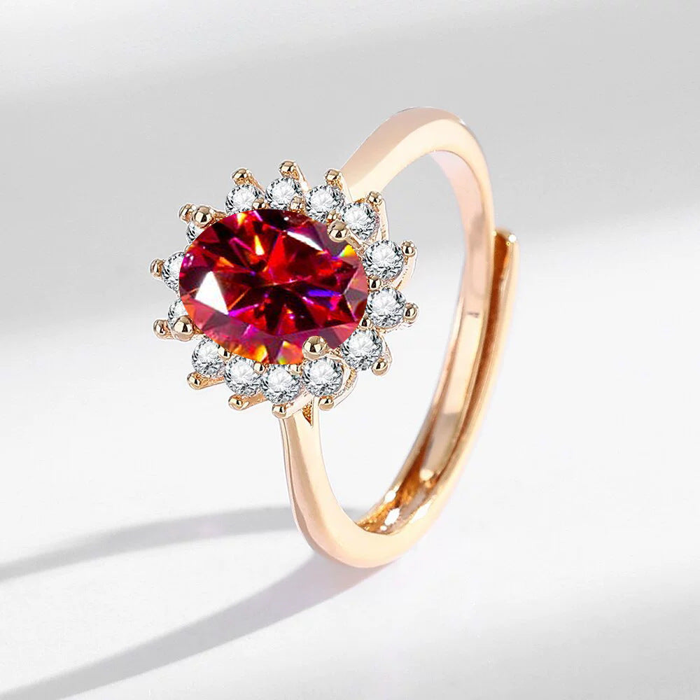 Leichter Luxus Sonnenblumenring Champagnergold mit bunten Edelsteinen Hochwertiger Handschmuck
