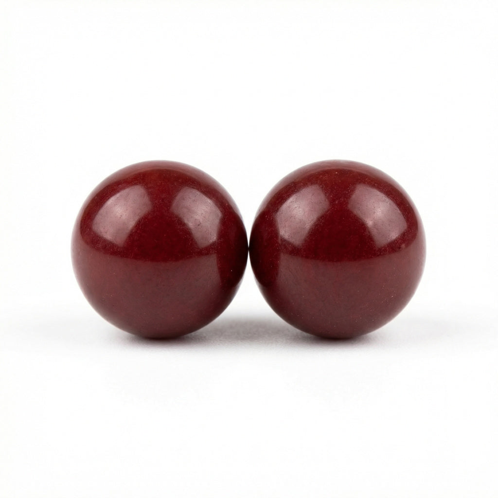 925 Sterling Silver A Pair of Polished Dark Red Glossy Spheres
