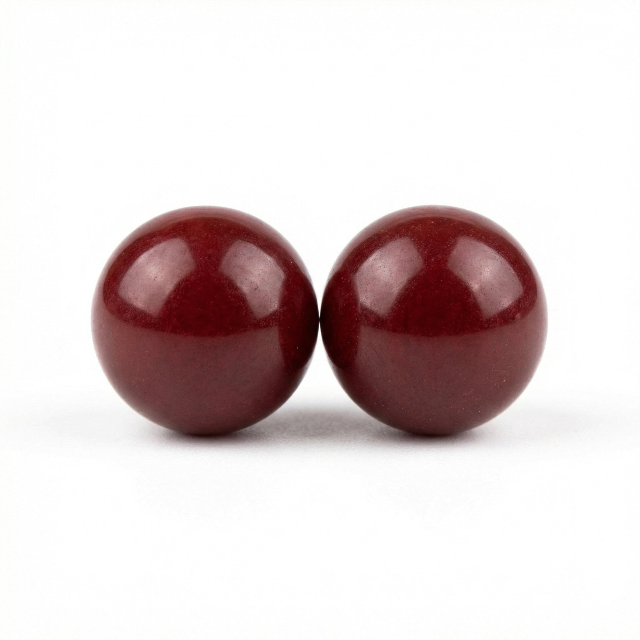 925 Sterling Silver A Pair of Polished Dark Red Glossy Spheres