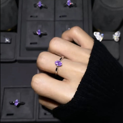 Anillo de gota de agua minimalista de circonita morada de alta gama
