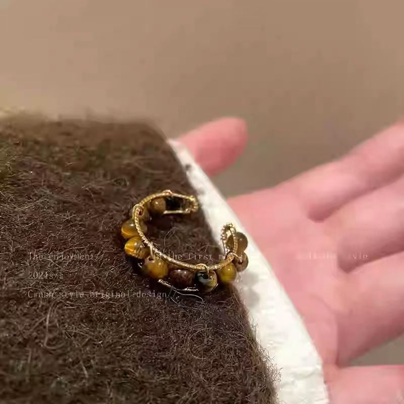 Vintage Tigerauge Offener Ring, Zierlicher vergoldeter Statement-Ring, Boho Stapelbarer Fingerring für Damen