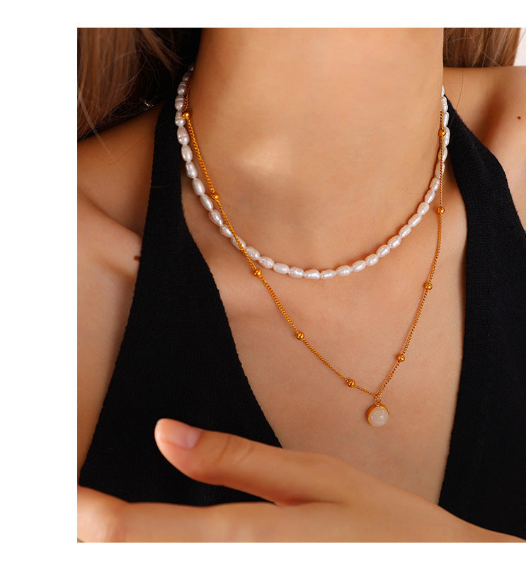 Cross-border European And American Style Fashion Colored Natural Stone Pendant Collar Chain For The Neck, High-end And Elegant, Versatile And Geometric Necklace