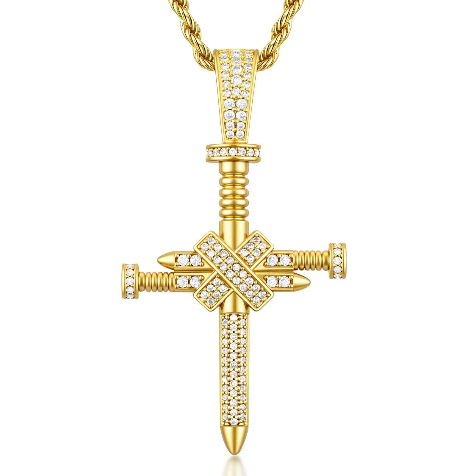 Full-Zircon Nail Cross Pendant Hip-Hop Vintage Punk Cross Necklace