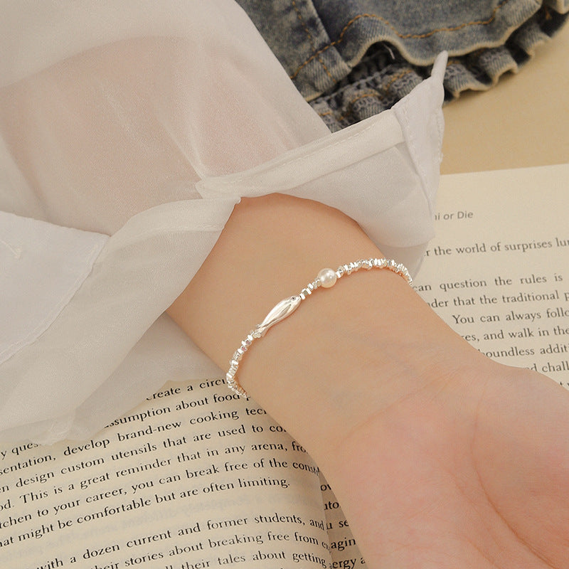 S925 Sterling Silver Little Fish & Broken Silver Pearl Bracelet For Women, New 2025 Design, Light Luxury Niche Exquisite Bracelet