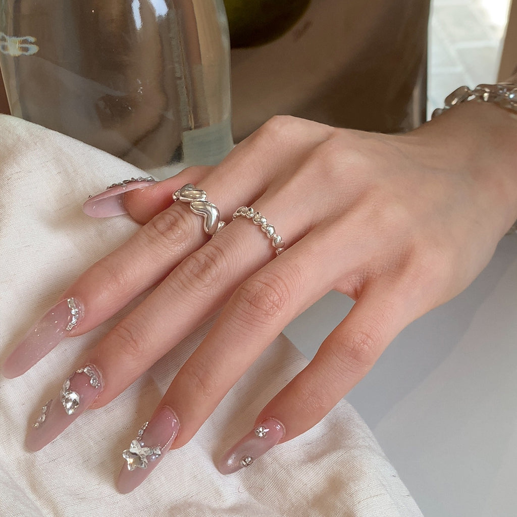 Sweet Heart Stackable Ring For Women, Irregular Unique Heart Shape Adjustable Open Finger Ring, Trendy Forest Style Boho Index Ring Gift