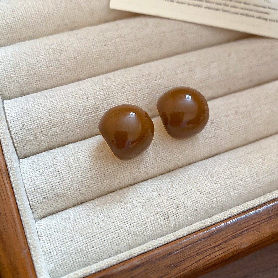 Maillard Style Bernsteinharz Ohrstecker, unregelmäßige quadratische Goldrand Ohrringe, Vintage leichte Mode-Ohrringe für Frauen, tägliche Party, Geschenk