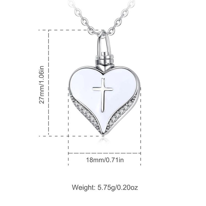 Cross Diamond Heart-Shaped Cremation Necklace
