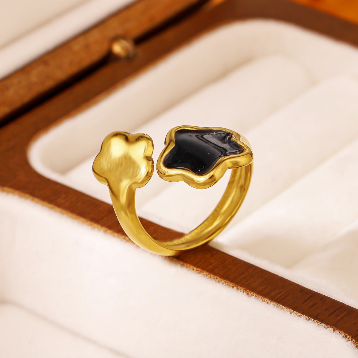 Ins Style 18 Karat vergoldeter Edelstahl Emaille Offener Ring Mehrfarbiger Verstellbarer Statement-Ring für Damen