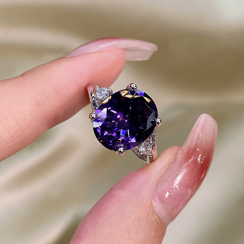 Großer, tiefvioletter Zirkonia-Ring in Karat, Retro-Filigran-Cocktailring, eleganter Brautschmuck für sie