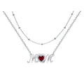Moms Loving Heart Red Diamond Double-Layer Layered Necklace For Women