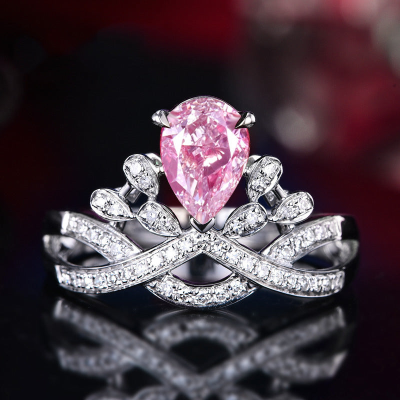 Simulierter Rubin-Ring im Birnenschliff, luxuriöser Infinity-Pave-Band-Verlobungsring für Damen