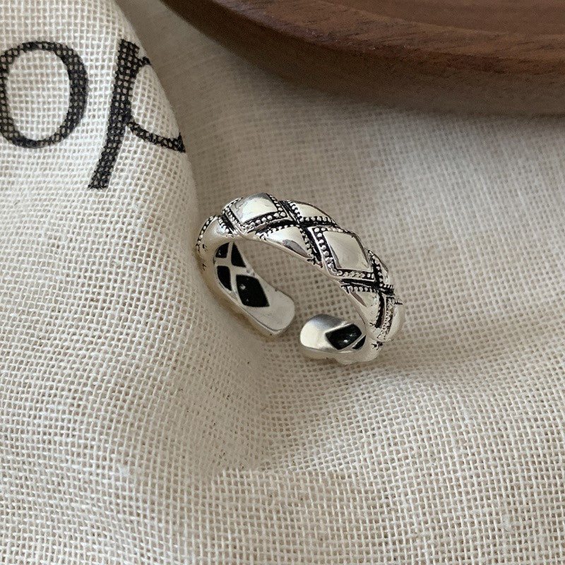 925er Sterlingsilber gedrehte Kette offener Ring für Frauen, verstellbarer, anlaufgeschützter Schmuck im Vintage-Koreanischen Stil