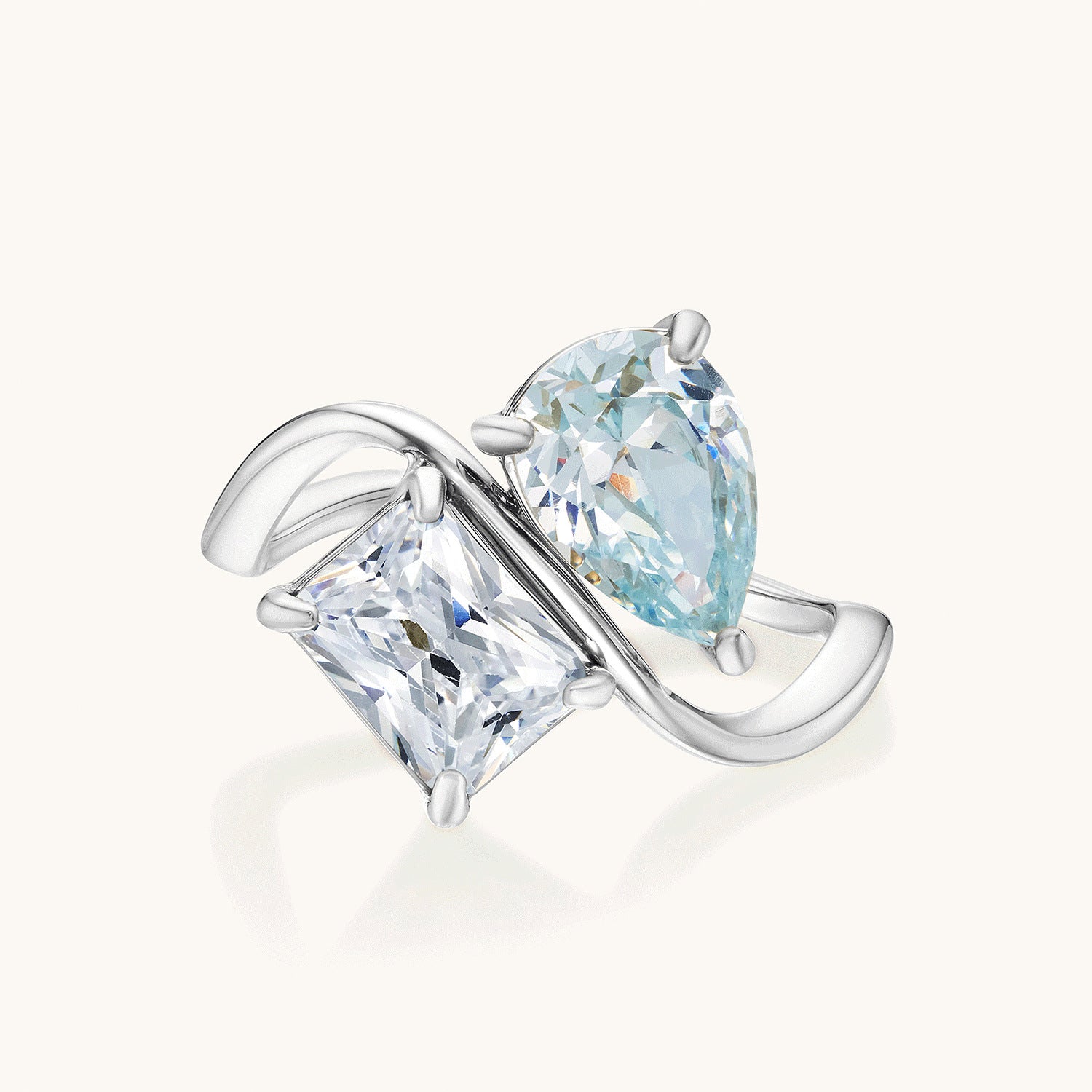 Diamond-studded Water Drop Square Diamond Ring Women's Style