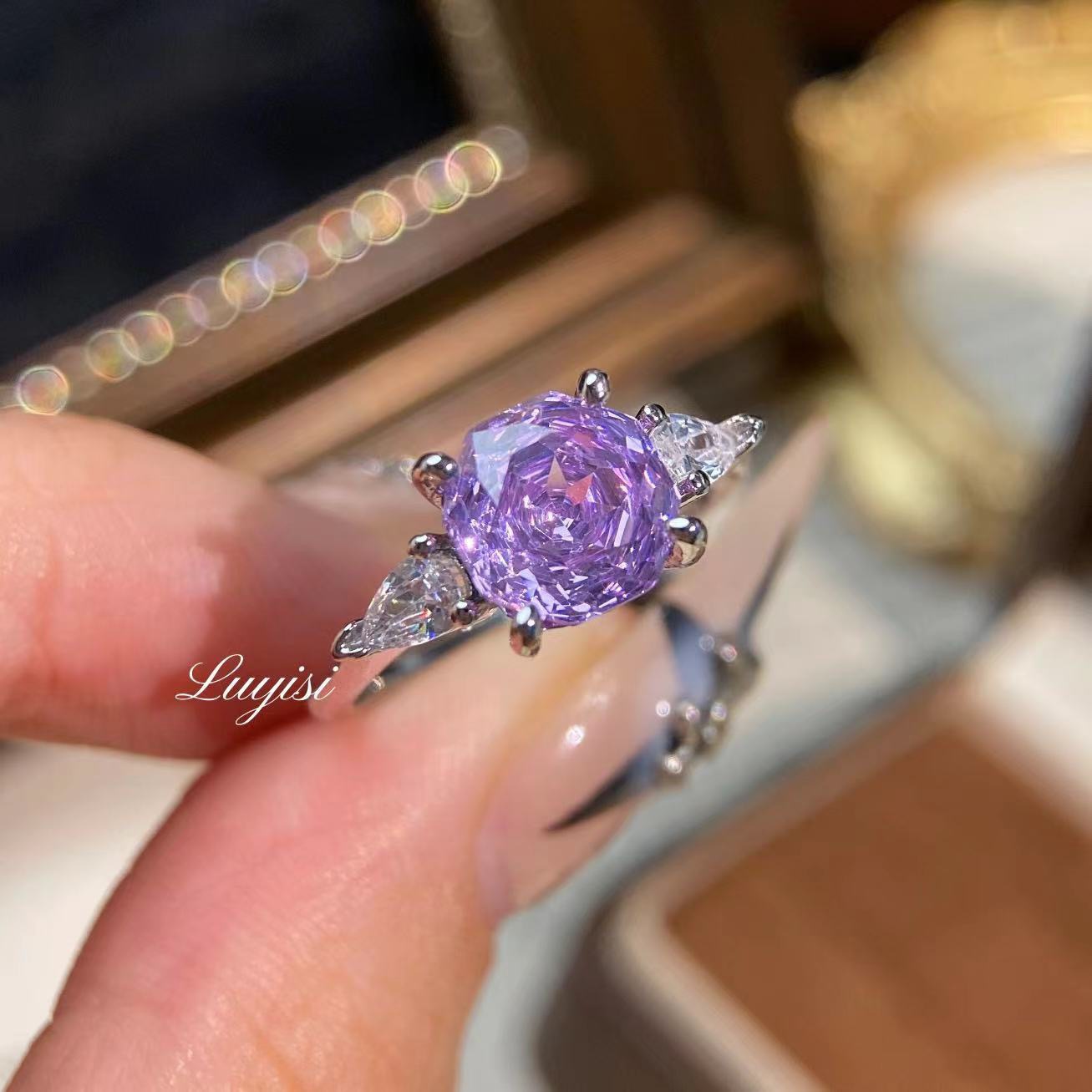 Vintage Dopaminring, Trendiger leichter Luxus-Moissanit-Ring mit farbigen Steinen