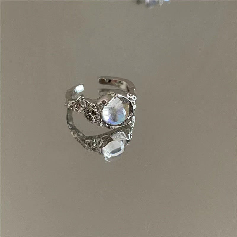 High-End Opal- & Mondsteinring für Damen, luxuriöses Nischen-Design, Lava-Zirkon verstellbarer Zeigefingerring