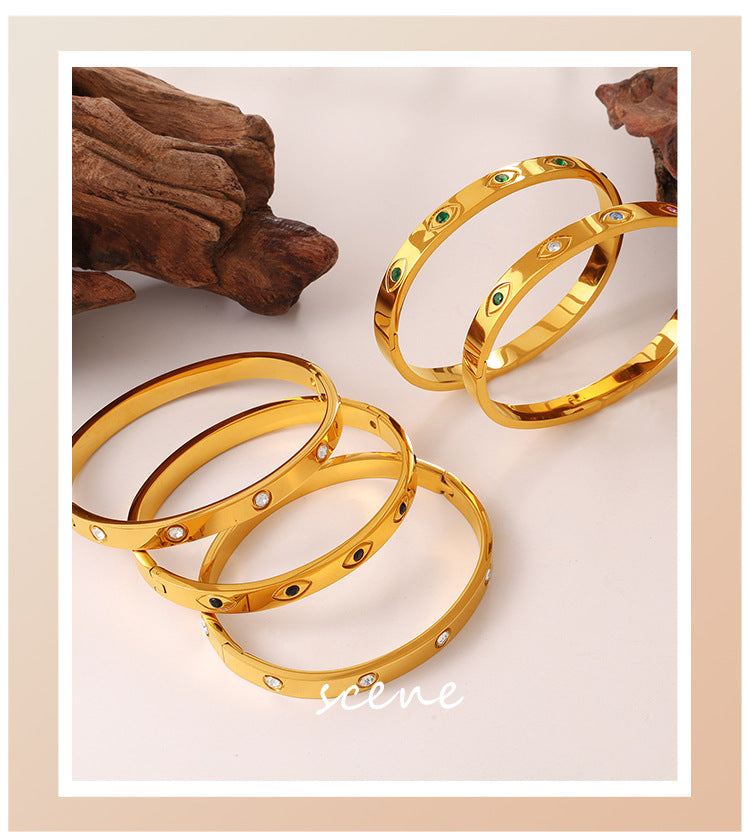 European And American Cross-border Luxury Vintage Colored Diamond Eye-shaped Jewelry With High-end And Niche Design, Stainless Steel Bracelet