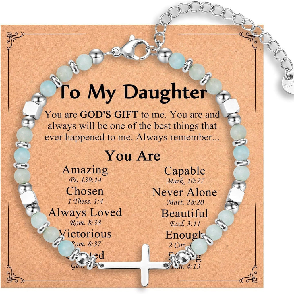 Natural Stainless Steel Cross Beaded Bracelet Card