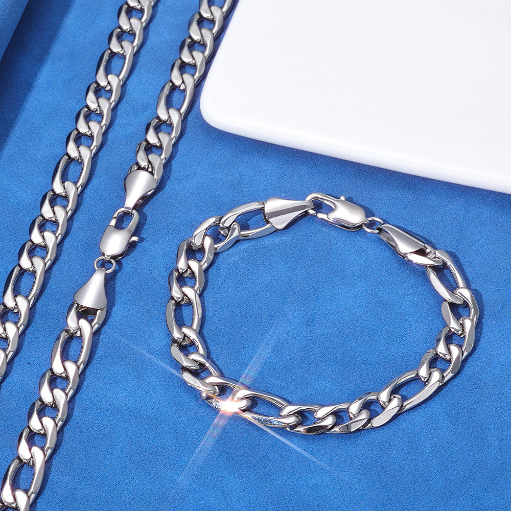 Day-shaped Clasp Stainless Steel Figaro Necklace