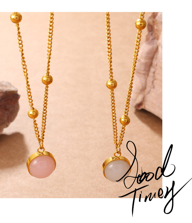 Cross-border European And American Style Fashion Colored Natural Stone Pendant Collar Chain For The Neck, High-end And Elegant, Versatile And Geometric Necklace