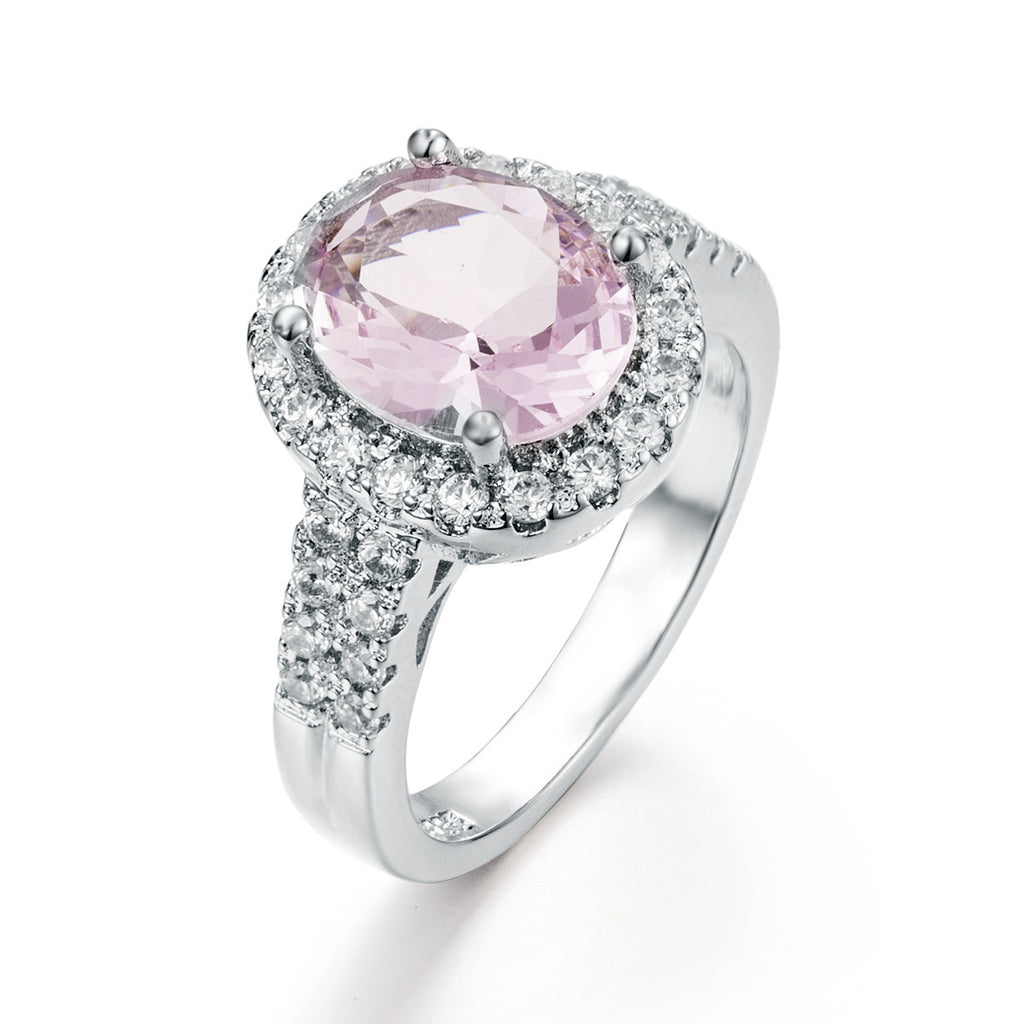 New Oval Cut  Crystal & Zircon Ring, European Style  Zircon Engagement Jewelry For Women