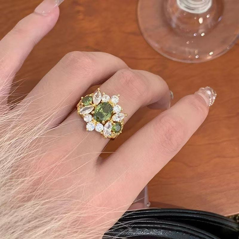 Vintage Tiger Eye Open Ring For Women, Maillard Retro Niche Design High-End Index Finger Ring