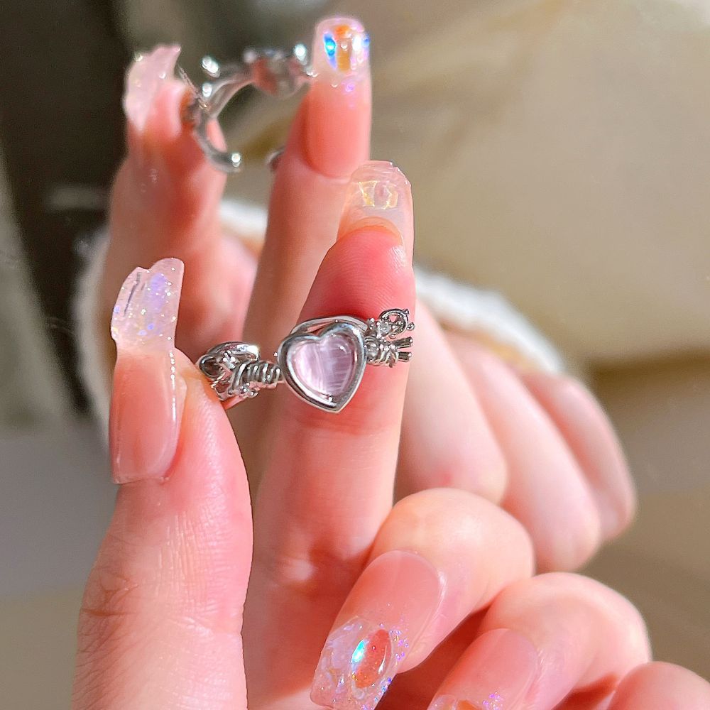 Einzigartiger Herz Dorn Katzenaugen Zirkon Ring für Damen, Süßer Kühler Fashion Vielseitiger Band