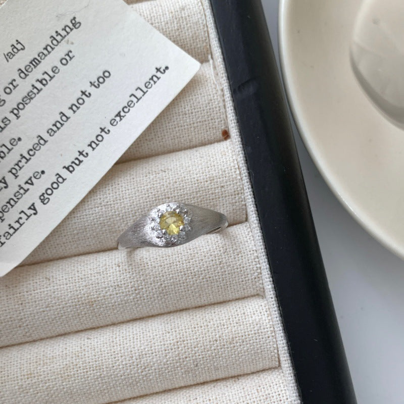 Gebürsteter runder Stein-Farb-Edelstein-offener Ring für Frauen, Luxus-Ins-Style-Nischen-Design, High-End verstellbarer Zeigefingerring, Mehrfarbige Optionen