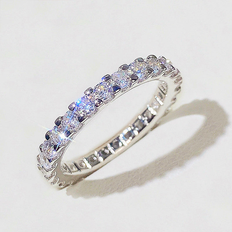 Full Diamond Micro-Set Knuckle Copper Ring With White Gold Plating Womens