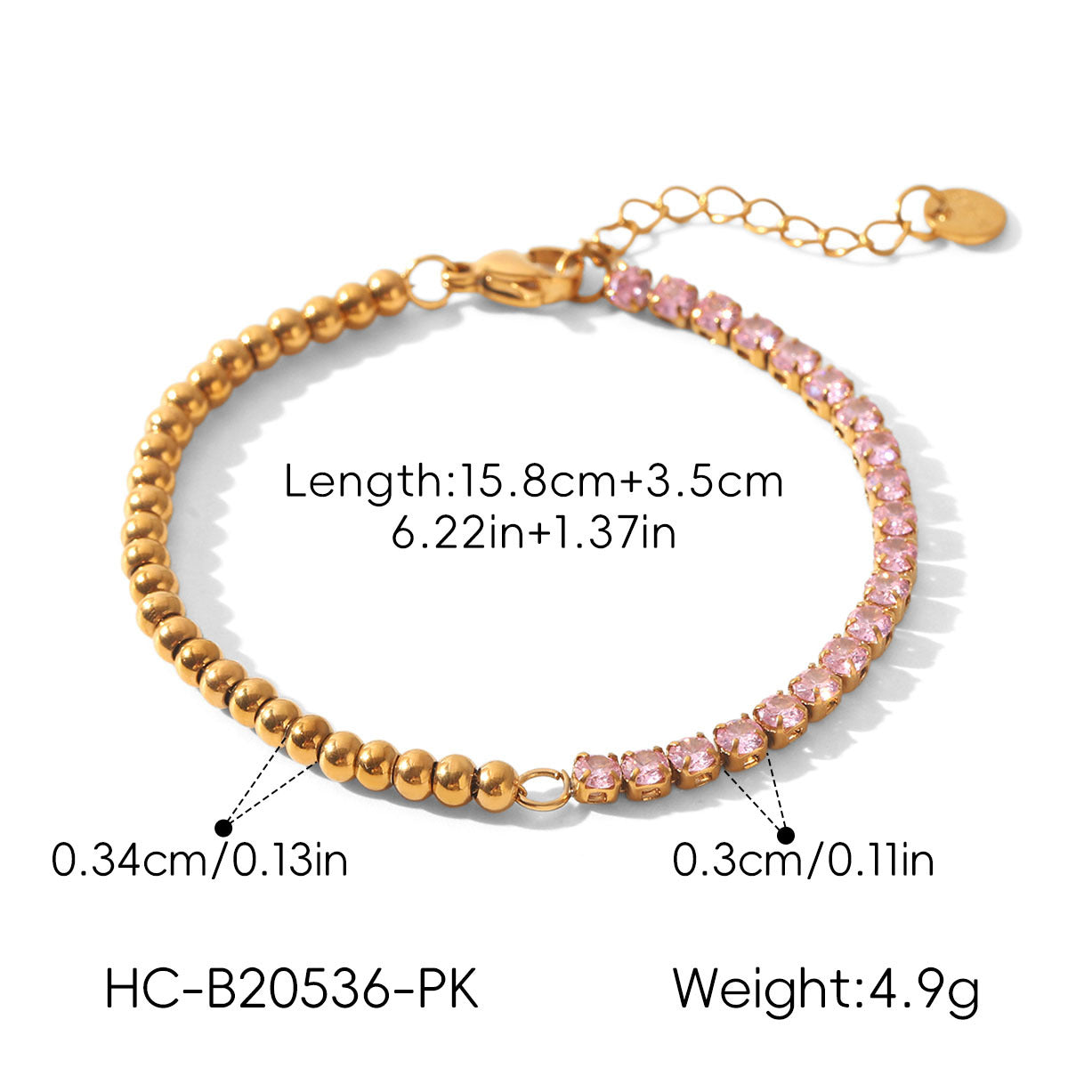 18k Goldfarbenes Edelstahl-Zirkon-Armband, das nicht verblasst