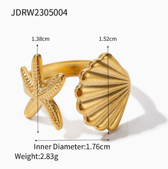 Edelstahlring mit Muschelarmband