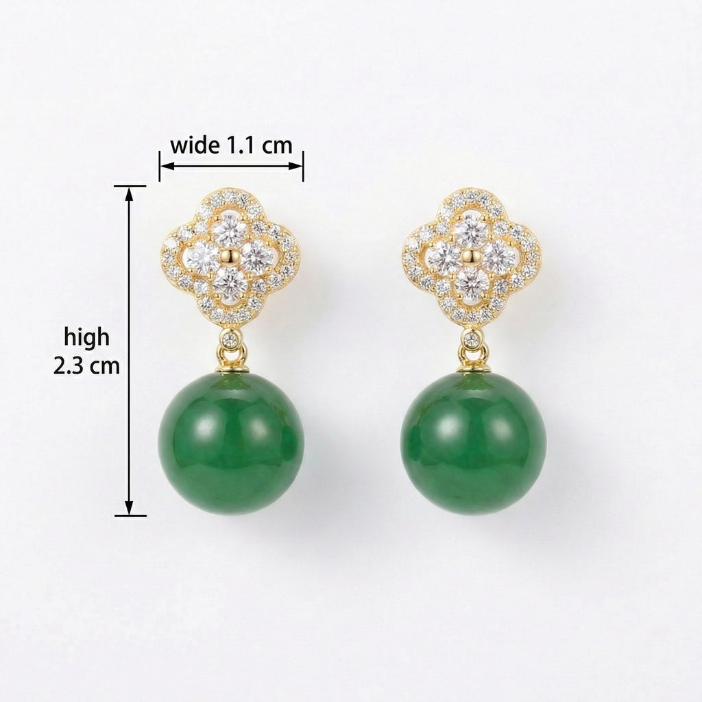 925 Sterling Silver Elegant Clover Motif Earrings with Shimmering Accents and Vibrant Green Drops