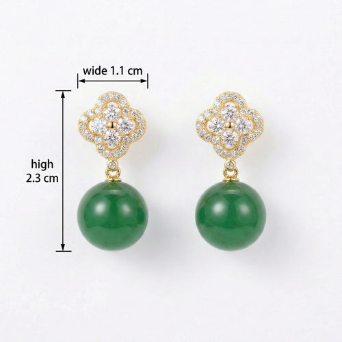 925 Sterling Silver Elegant Clover Motif Earrings with Shimmering Accents and Vibrant Green Drops