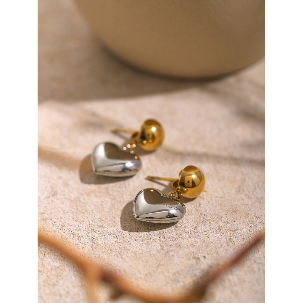 Stainless Steel Half-Hemisphere Heart Earrings For Women