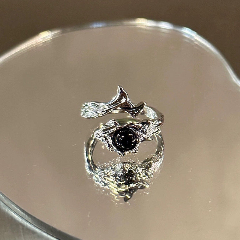 Original dunkler Dornenring für Damen und Herren, Nischen-Design-Textur-Paarring, modischer offener verstellbarer Ring