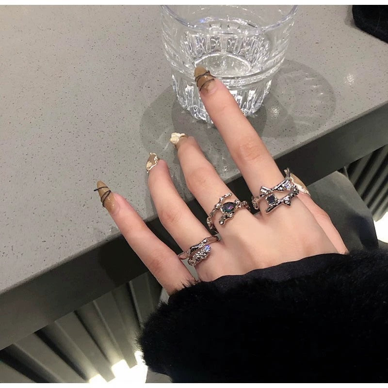 INS Minimalist Irregular Gradient Gem Ring, High-End Niche Design For Women