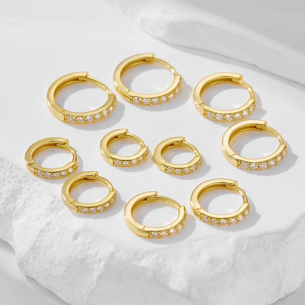 S925 Sterling Silver Ear Clips Inlaid With Zirconia Basic Round Earrings