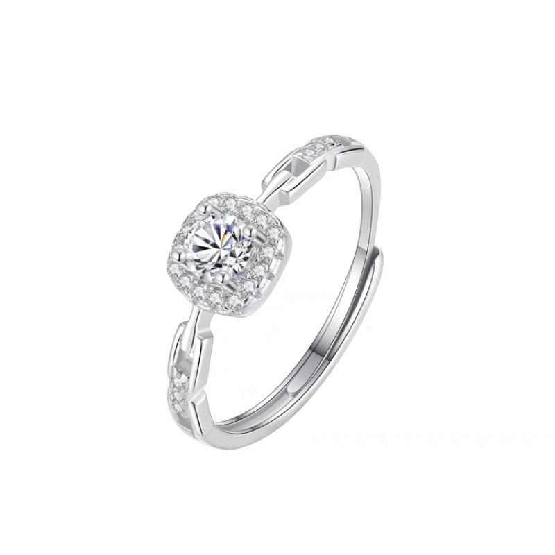 S999 Feinsilber Zirkon-Würfelring für Damen, Nische INS Stil, Leichter Luxus Premium Würfel Zirkonketten-Zeigefingerring