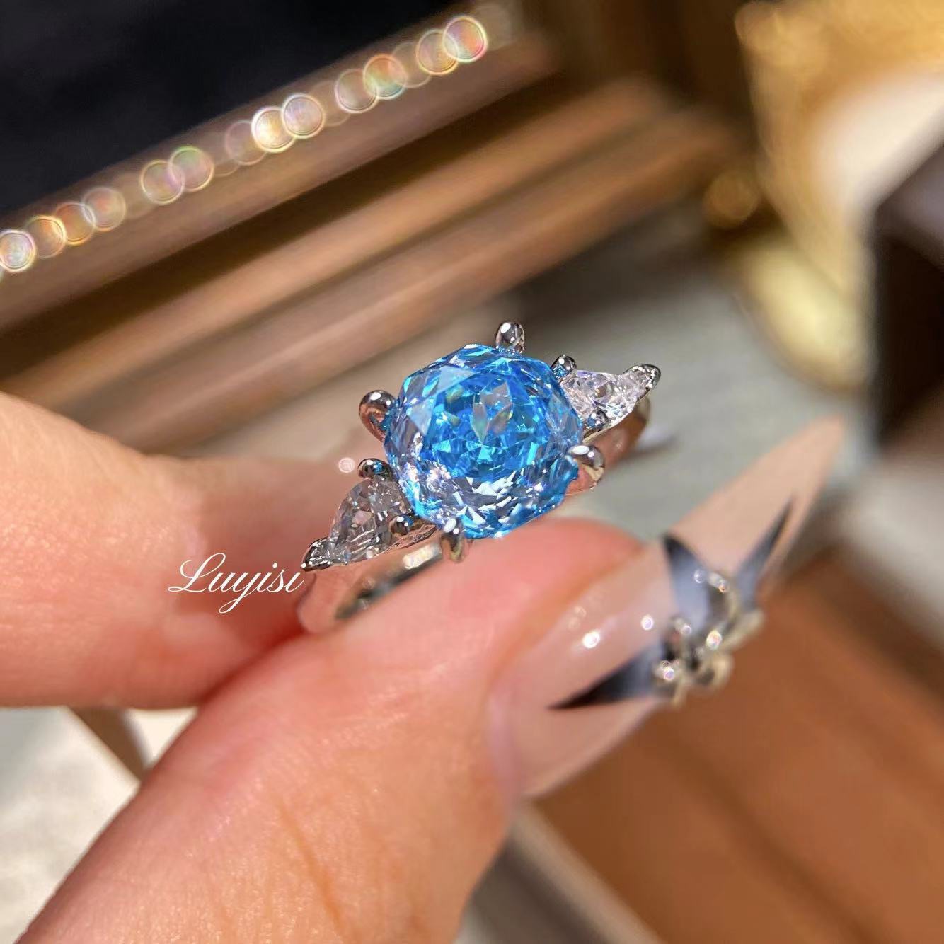 Vintage Dopaminring, Trendiger leichter Luxus-Moissanit-Ring mit farbigen Steinen