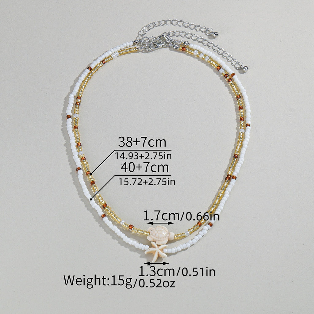 Cross-border Fashion Ocean-Style Turquoise Starfish Turtle Seed Bead Necklace