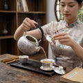 Pure 999 Fine Silver Handcrafted Silver Teapot Featuring Intricate Peony Engravings and Green Jadeite Lid Knob - Handicraft