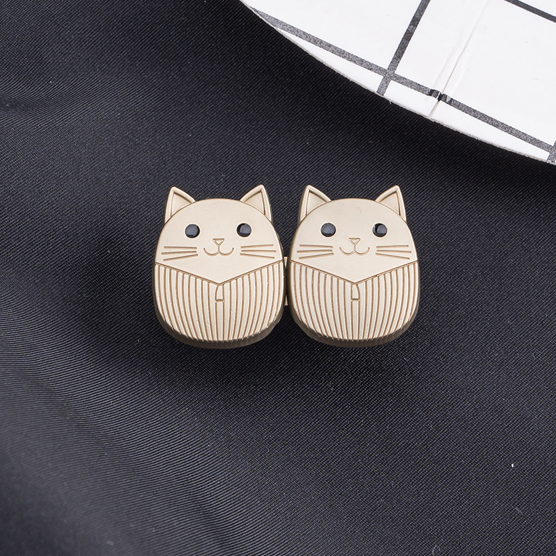 Oval cat head waist buckle-silver-alloy-1 pair