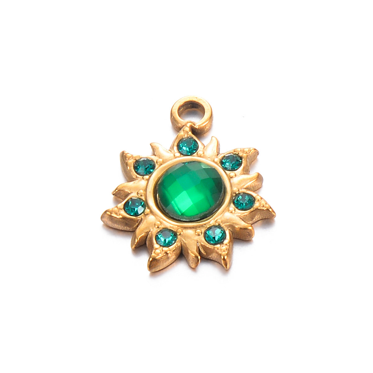 Instagram-style Sunflower Stainless Steel Pendant With Colorful Faceted Zircon Inlays