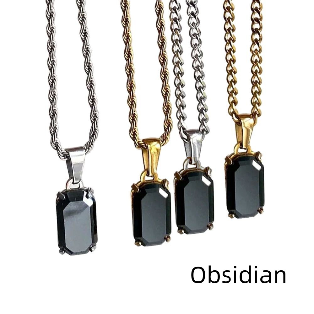 Geometric Rectangular Pendant Layered Cuban Chain Necklace