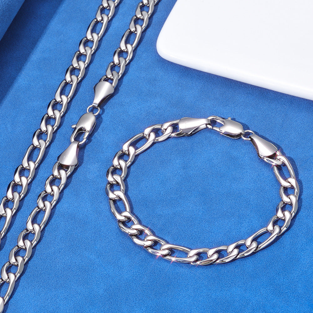 Day-shaped Clasp Stainless Steel Figaro Necklace