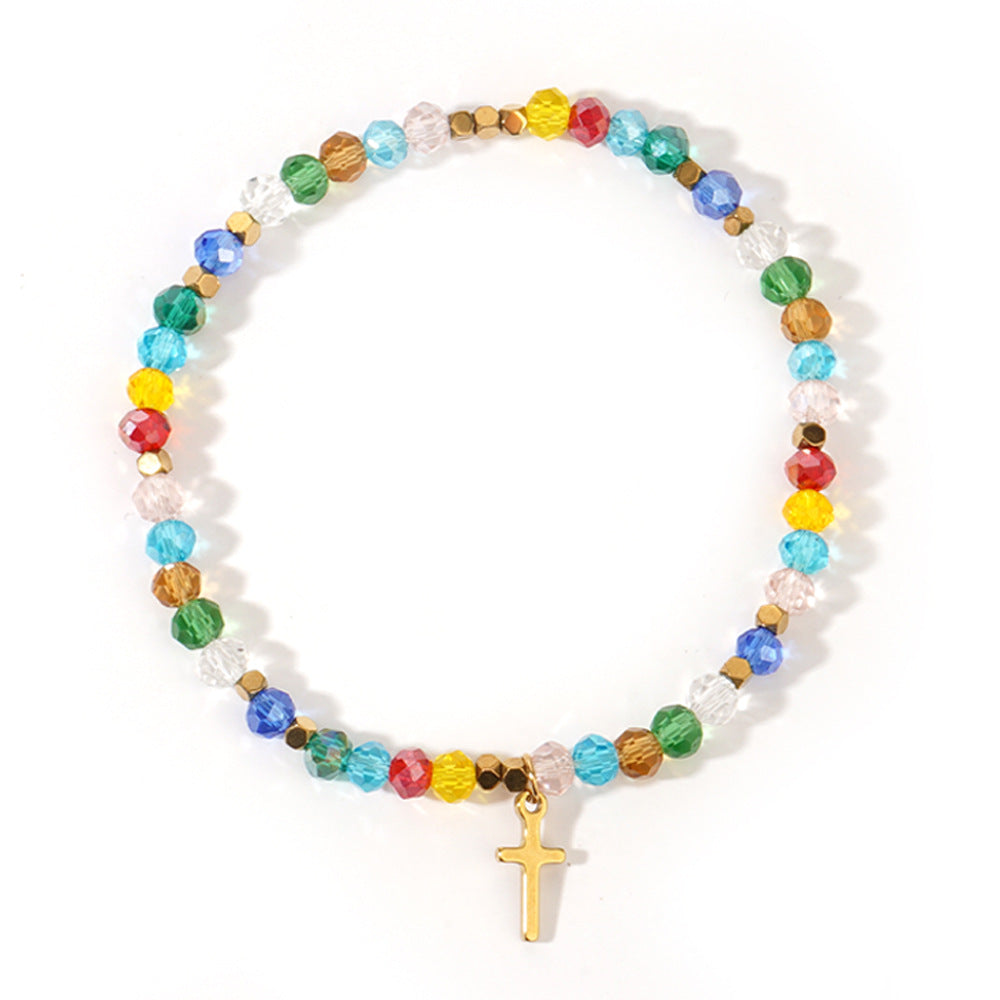 Natural Stone Colorful Cross Holiday Card Bracelet