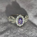Light Purple Zircon Open Ring, Luxury Elegant Adjustable Band For Women