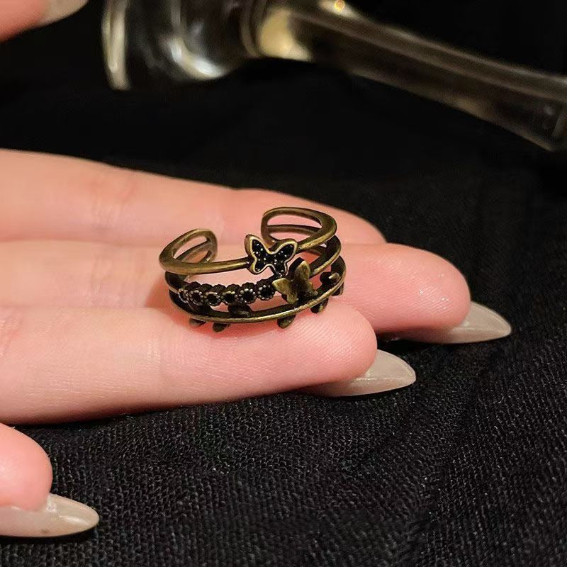 Vintage Schmetterlingsring mit Mondstein, Antik vergoldeter verstellbarer Statement-Ring für Damen