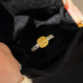 Light Luxury Yellow Diamond Sugar Cube & Pineapple Ring, Niche Design, High-End Exquisite Fashion Gemstone Ring For Women