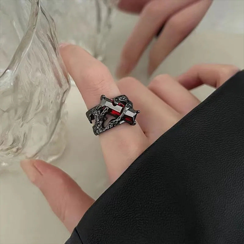 Dunkler, minimalistischer, trendiger Ring für Herren & Damen, INS Nischen-Design, verstellbarer High-End-Zeigefingerring