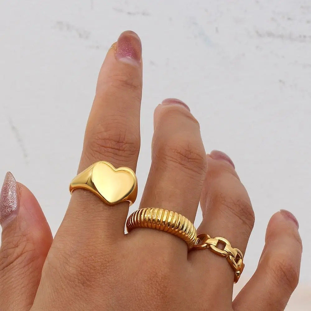 Stainless Steel Titanium Heart-Shaped Ring For Women